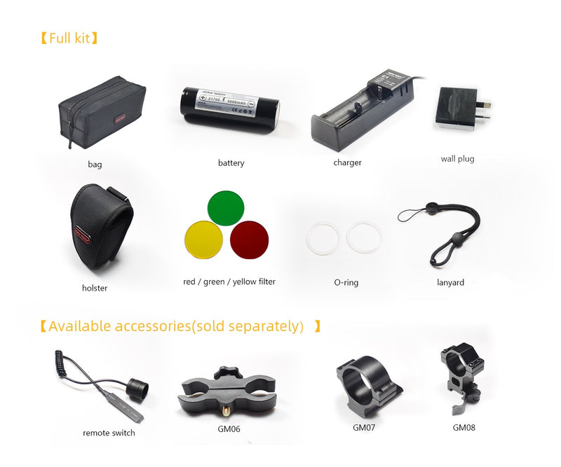 MAXTOCH L2KSD LEP Spotlight – 3200m Throw, Compact 1×21700 Battery