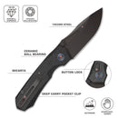 Remette Rhino MC25B blade detail – black titanium-coated 14C28N drop point