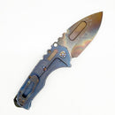 Medford Praetorian T clip side, showing the scorched titanium pocket clip and integral titanium frame lock