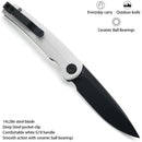 Miguron Akri Front Flipper Knife 3.18" 14C28N Black PVD Blade White G10 Handle MGR-801WHS