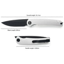 Miguron Akri Front Flipper Knife 3.18" 14C28N Black PVD Blade White G10 Handle MGR-801WHS
