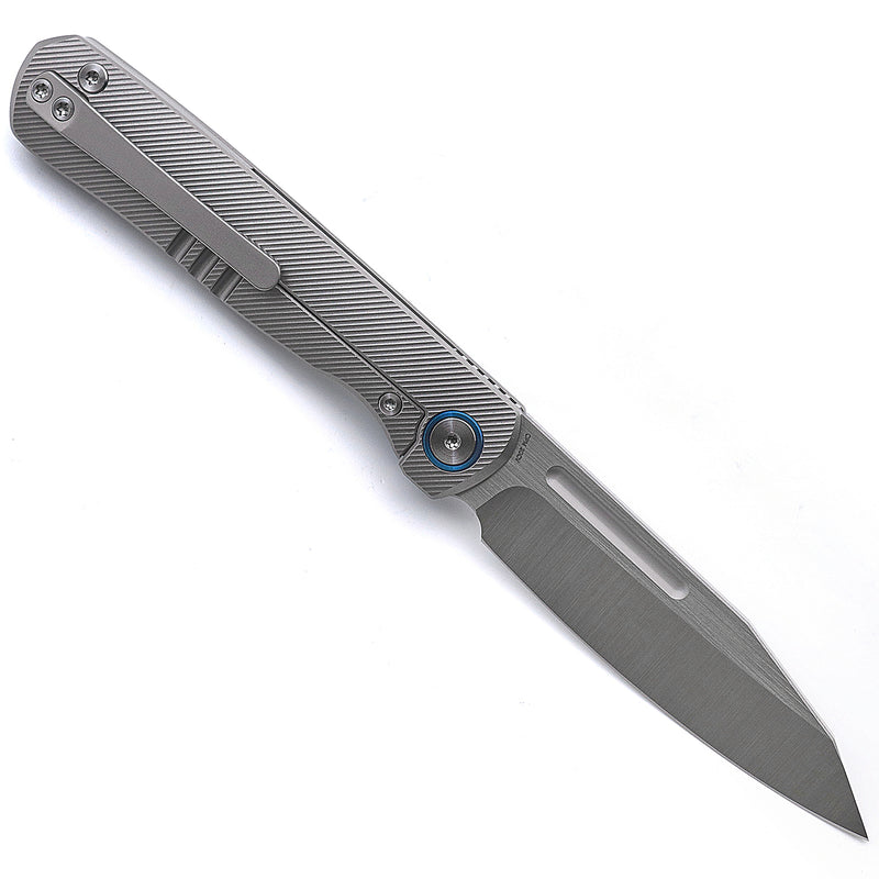 Miguron Ekry Front Flipper Folding Knife 3.35" CPM-20CV Rubbed Satin Blade Titanium Handle MGR-617GY