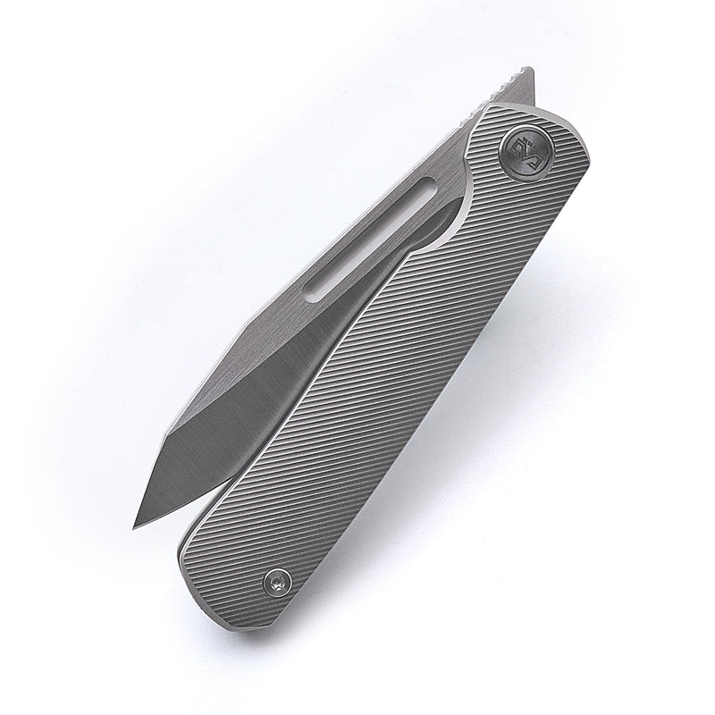 Miguron Ekry Front Flipper Folding Knife 3.35" CPM-20CV Rubbed Satin Blade Titanium Handle MGR-617GY