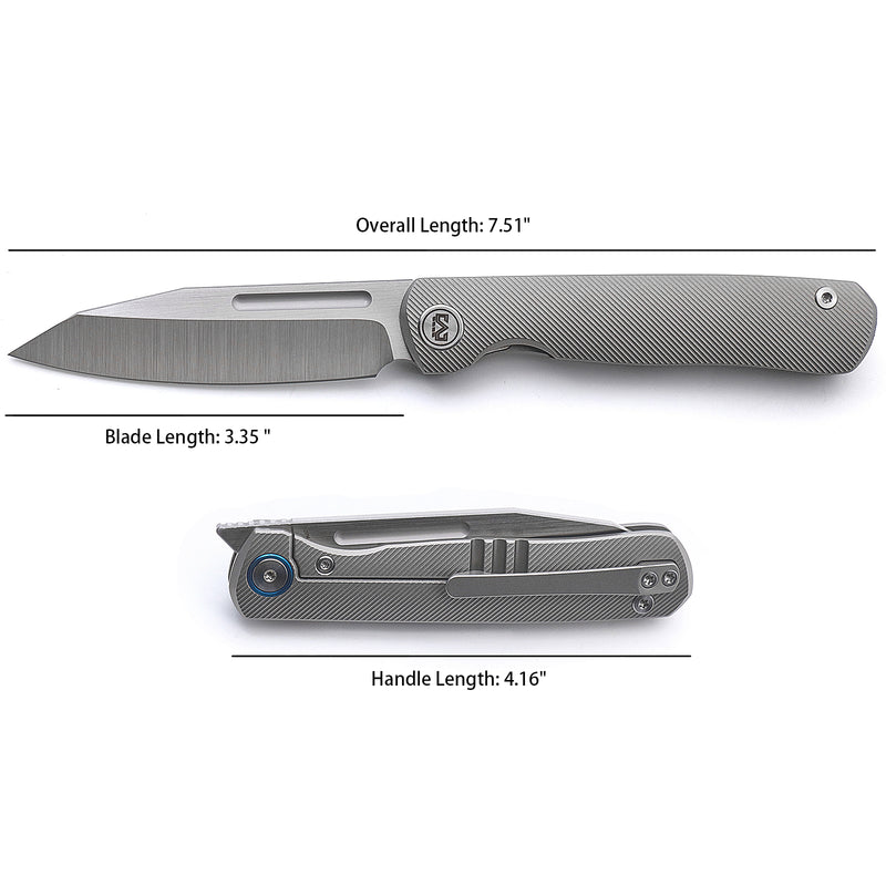 Miguron Ekry Front Flipper Folding Knife 3.35" CPM-20CV Rubbed Satin Blade Titanium Handle MGR-617GY