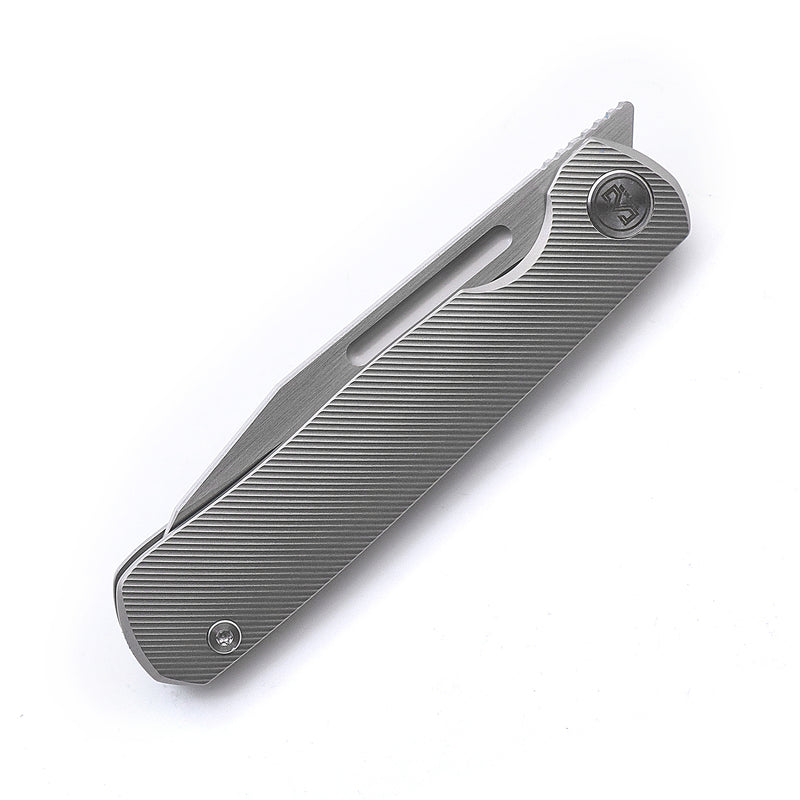 Miguron Ekry Front Flipper Folding Knife 3.35" CPM-20CV Rubbed Satin Blade Titanium Handle MGR-617GY