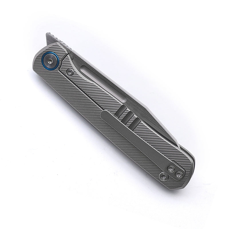 Miguron Ekry Front Flipper Folding Knife 3.35" CPM-20CV Rubbed Satin Blade Titanium Handle MGR-617GY