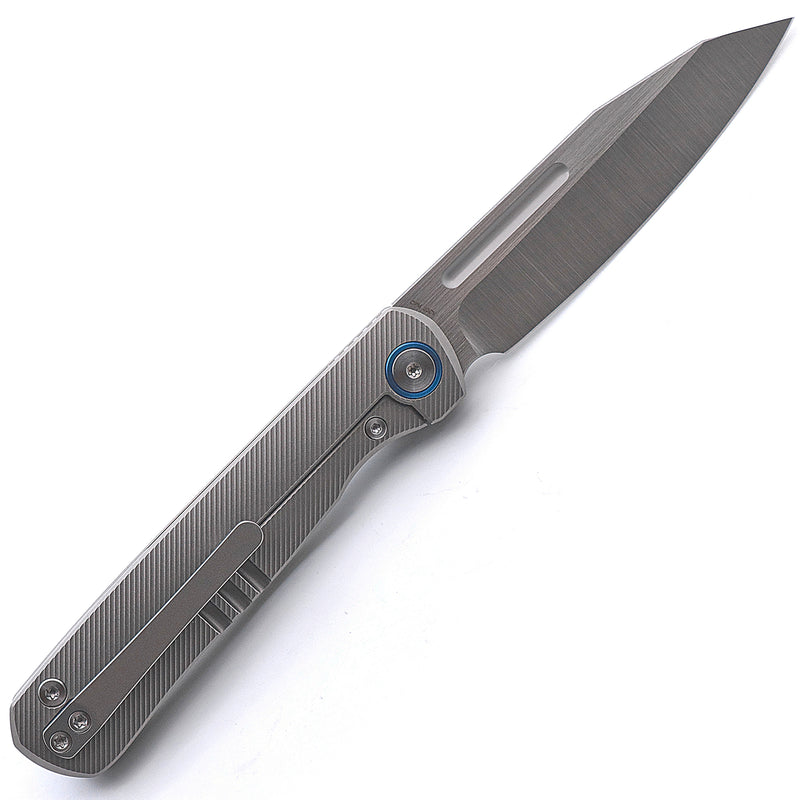Miguron Ekry Front Flipper Folding Knife 3.35" CPM-20CV Rubbed Satin Blade Titanium Handle MGR-617GY
