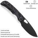 Miguron Moyarl Folding Knife 3.25" PVD 14C28N Blade Black Damascus G10 Handle MGR-806DBK