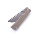 Miguron Pagos Front Flipper Knife 3.25" Sandblasted 14C28N Blade Tan G10 Handle MGR-807STN