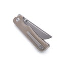 Miguron Pagos Front Flipper Knife 3.25" Sandblasted 14C28N Blade Tan G10 Handle MGR-807STN
