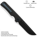 Miguron Pagos Front Flipper Knife 3.16" Black PVD 14C28N Blade Black G10 Handle MGR-807SBK