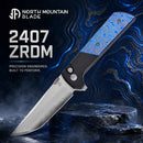 Button lock mechanism detail on the North Mountain Blade 2407-ZRDM folding knife