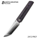 North Mountain Blade CHOP 4 Front Flipper 3.5" SLD San Mai Tanto Blade Purple Ceramic Carbon Fiber Handle 2412-PRCF
