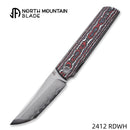 North Mountain Blade CHOP 4 Front Flipper 3.5" SLD San Mai Tanto Blade Red & White Ceramic Carbon Fiber Handle 2412-RDWH