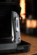 North Mountain Blade 2418-CF-5 pocket clip detail carbon fiber handle