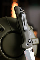 North Mountain Blade 2418-GR-5 pocket clip detail green g10 handle