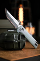 North Mountain Blade 2418-JD-G-5 Chop – 3.5" 5-Layer Copper Steel Jade G10 Grid Textured Handles Crossbar Lock