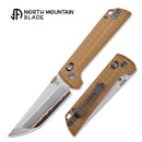 North Mountain Blade 2418-TAN-G-5 front view - 3.5-inch 5-layer copper-clad tanto folding knife with tan grid G10 handle