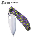 North Mountain Blade BBNM 2522-PRGR 3.54" SLD-Magic Tanto Folding Knife Purple & Yellow Ceramic Carbon Fiber Titanium Handle