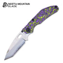 North Mountain Blade BBNM 2522-PRGR 3.54" SLD-Magic Tanto Folding Knife Purple & Yellow Ceramic Carbon Fiber Titanium Handle