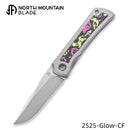 North Mountain Blade Sun 2525-Glow-CF Mini Folding Knife 2.5" M390 Hand-Brushed Blade Titanium Handle Front Flipper