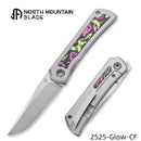 North Mountain Blade Sun 2525-Glow-CF Mini Folding Knife 2.5" M390 Hand-Brushed Blade Titanium Handle Front Flipper