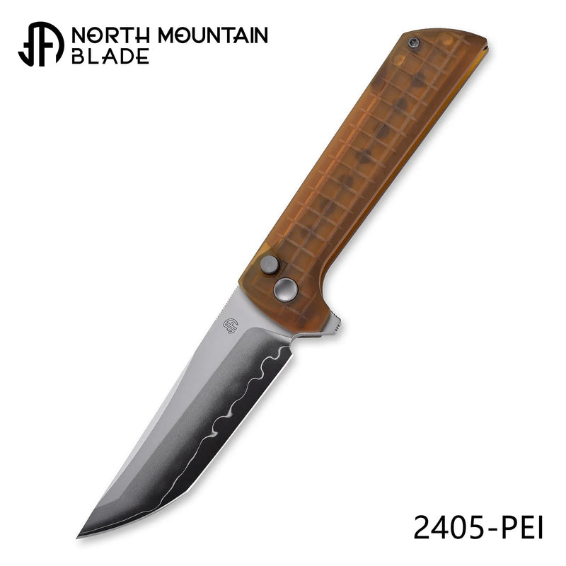 North Mountain Chop 2 2405-PEI 8" Folding Knife, SLD-Magic Tanto, Amber PEI Handle