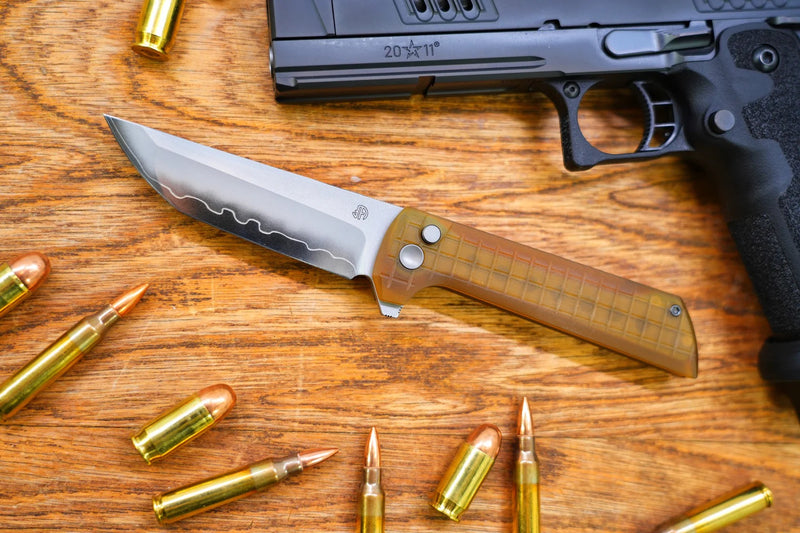 North Mountain Chop 2 2405-PEI 8" Folding Knife, SLD-Magic Tanto, Amber PEI Handle