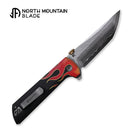 North Mountain Chop 2 Hot Rod Thumb Disk Knife – 3.5" SLD-Magic Tanto Blade, Flame G10 Handle