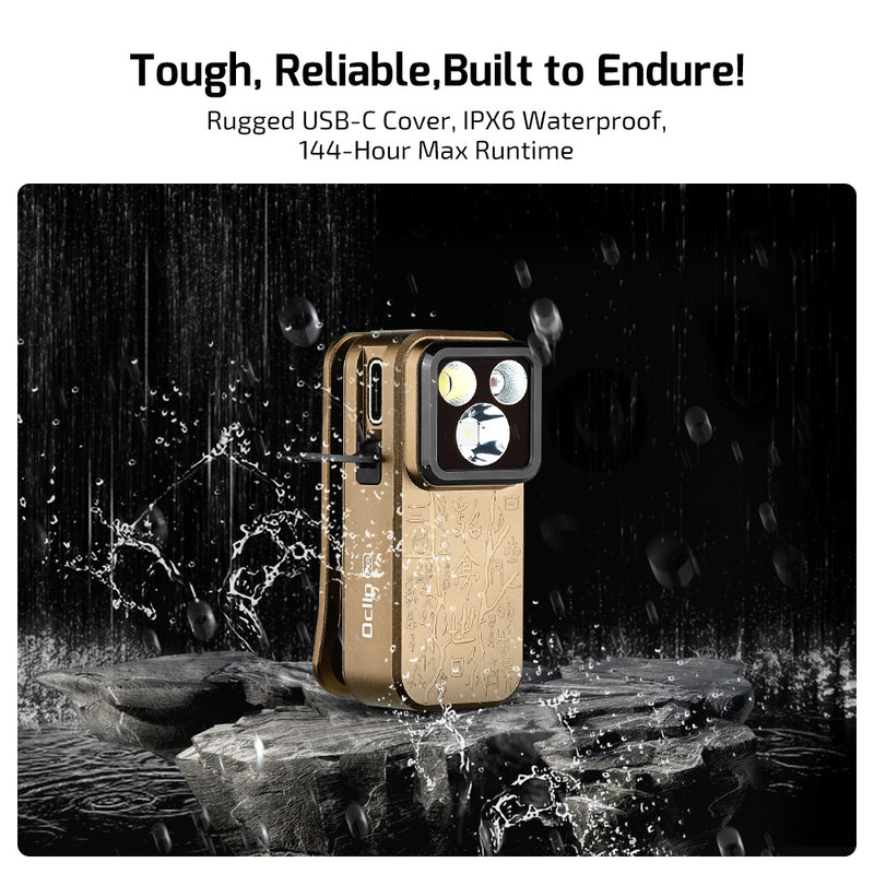 Olight Oclip Pro Ancient Script – 500 Lumen USB-C Rechargeable Clip-On Flashlight (Flood, Spot & Red)