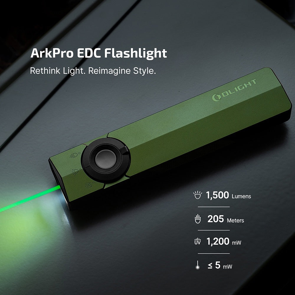 olight flashlight for edc Olight ArkPro – 1,500 Lumen USB-C EDC Flashlight, OD Green (UV + Green