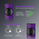 Olight ArkPro Nebula Violet switch and controls detail – color-coded battery indicators and lockout
