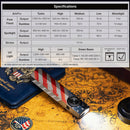 Olight ArkPro Stars & Stripes beam shot – 1,500 lumen output with specification detail