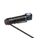 Olight Perun 3 Black magnetic charging cable connected to the tailcap