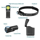 Olight Perun 3 Mini Headlamp & Flashlight – 1,250 Lumens, Red & White Light, Magnetic Clip