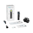 Olight Perun 3 package contents – headlamp, headband, mounting bracket, magnetic charging cable, lanyard and user manual