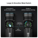 Olight Seeker 4 Pro larger and smoother metal switch – long press to change modes, rotate for stepless dimming