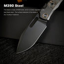 Remette RT-Orca ORCATB blade detail – pearlescent M390 drop point with DLC coating