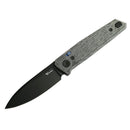 Reate PL-6 Black Micarta Black PVD front view – 3.5" black PVD Nitro-V drop point front flipper folding knife