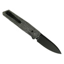Reate PL-6 Black Micarta Black PVD open position showing Nitro-V drop point blade and pivot lock