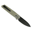 Reate PL-6 Green/Black Micarta Black PVD open position showing Nitro-V drop point blade and pivot lock