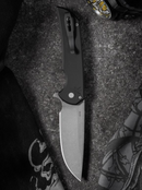 Pro-Tech Mordax – CPM 20CV Acid Wash Button Lock Folding Knife, Black Aluminum Handle, Deep Carry Clip