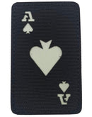 Reflective Ace of Spades Morale Patch R-POKERA-BK front view – 3.15″ x 1.97″ black retroreflective playing card patch