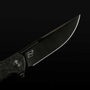 Reate Remedy FatCarbon Glass Black DLC blade detail – belt satin DLC Elmax drop point