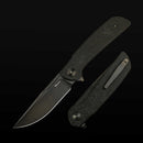 Reate Remedy FatCarbon Glass Black DLC front view – 3.8" belt satin DLC Elmax drop point folding knife