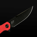 Reate Remedy FatCarbon Glass Red DLC blade detail – belt satin DLC Elmax drop point