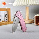 REMETTE Rhino RNTB1 – 3.07" M390 Drop Point Button + Liner Lock Knife Crystallized Titanium
