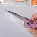 REMETTE Rhino RNTB1 – 3.07" M390 Drop Point Button + Liner Lock Knife Crystallized Titanium