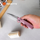 REMETTE Rhino RNTB1 – 3.07" M390 Drop Point Button + Liner Lock Knife Crystallized Titanium