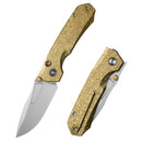 REMETTE Rhino RNTB2 – 3.07" M390 Drop Point Button + Liner Lock Knife Crystallized Titanium